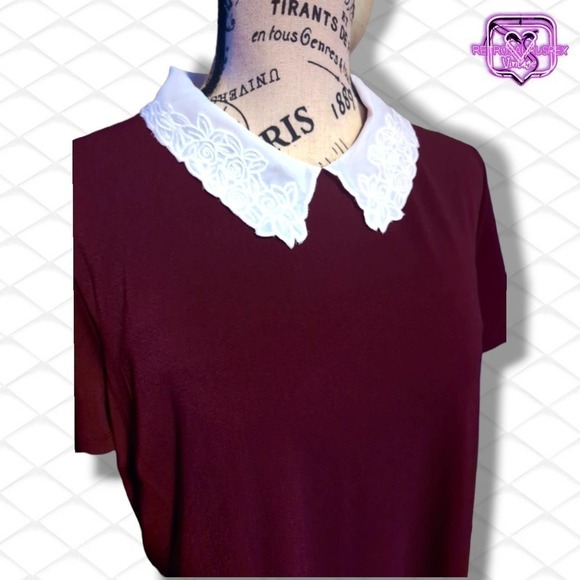 ELLE Wednesday Addams Collared Jersey Stretch Shift Dress - Picture 2 of 10